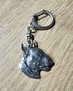 Bullterrier brelok płaski  posrebrzany z karabińczykiem