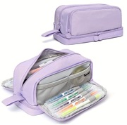 DUŻY PIÓRNIK SZKOLNY CZTEROKOMOROWY WIELOFUNKCYJNY ROZKŁADANY FIOLETOWY