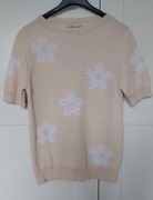 Bluzka krem/jasny beż w kwiaty stokrotki Made In Italy roz. S.