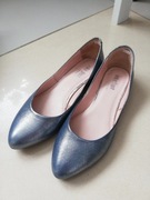 Baleriny skórzane Eksbut 38, srebrno niebieskie