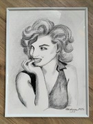 Szkic rysunek węgiel Marylin Monroe za szkłem 30x40 
