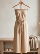 Beżowy kombinezon typu bandeau ASOS Design – bawełna, boho style