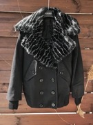 PINKO nowa czarna kurtka jesionka wełniana sztuczne futro S