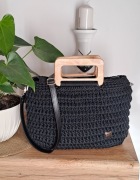 CZARNA TOREBKA XL PREMIUM - DREWNIANE RĄCZKI, PODSZEWKA, ZAMEK 