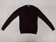 Wiśniowy bawełniany wełniany sweter moro w panterkę cętki Reiss 38