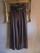 Spodnie damskie szerokie szwedy czekolada/ciemny brąz z paskiem