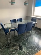 KOMPLET STÓŁ SZKLANY + 6 KRZESEŁ NOWOWCZESNY CHROM