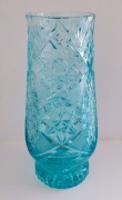 Wazon kryształ szkło kryształowe 25cm niebieski błękitny PRL kolekcjonerski