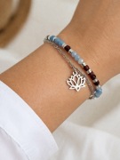 Bransoletka Akwamaryn & Granat – Stal Szlachetna – Kwiat Lotosu