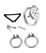 Stalowy płaski pas cnoty Chastity Flat cage dilator 3 Oringi + uprząż