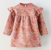 Sukienka z długim rękawem brudny róż w kwiaty Zara r. 80 