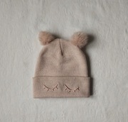 H&M czapka z pomponami róż/ złota nitka 110/128