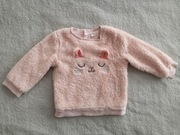 Różowa pluszowa haftowana bluza kot kotek Next 74 - 80 jak nowa