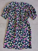 Włoska sukienka jedwabna  w kwiaty vintage rayon lata 80-te  