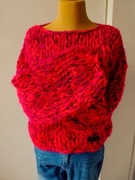 Sweter ognisty fuksja z oranżem i czarnym