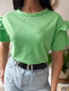 Bawełniana zielona bluzeczka t-shirt z falbanką rozmiar S Selected Femme