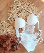 biały koronkowy jednoczęściowy strój kąpielowy kostium 75B 40L bikini
