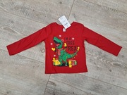 Bluzka/ t-shirt chłopięcy świąteczny z dinozaurem - rozm 98