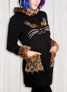 płaszcz Kotek panterka czarny z uszami kawaii M