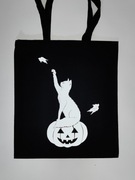 Torba bawełniana 220g z ODBLASKOWYM kotem na dyni halloween jesień