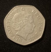 Wielka Brytania. 50 pensów . Fifty pence. 2015. Elżbieta II.