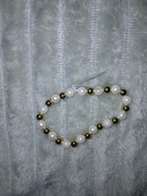 Bransoletka handmade perełki biało-złota elastyczna