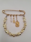 Broszka - agrafka, metal, hematyt złoty 