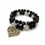 Zestaw bransoletek czarne złote panterka serce cyrkonie kamienie 