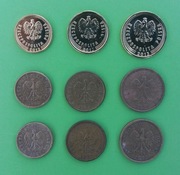 9 monet zestaw 1 2 5 groszy 1990 - 1991 MW oraz 2013 Royal Mint