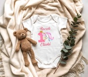 Body na roczek dla dziewczynki ubranko na roczek urodziny jednorozec rozowy