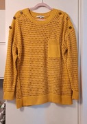 NEXT Musztardowy żółty sweter ażurowy z guzikami ozdobnymi XL