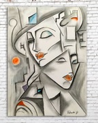 "Dwie Twarze" Rysunek węglem na papierze