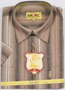 Koszula męska brązowa w paski na krótki rękaw kołnierzyk 41/42 L