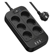 Listwa zasilająca czarna JSVER 8 gniazdo 230v 4 x USB 3680W  kabel 2m