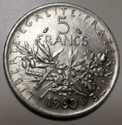 Srebrne Monety Siewczyni,  2 sztuki  5 Franków 1960, 1962