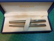 Pióro wieczne i długopis Waterman Hemisphere, kolor srebrny, nowe