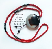 Agat + koral wisior vintage 70 XX w. 60 g 4,5x1 cm
