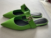 Tommy Hilfiger klapki zielone nowe ze złotym logiem klamra