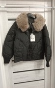 Kurtka zimowa czarna z futerkiem beżowym.XL
