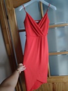 Sukienka czerwona S koktajlowa na ramiączkach asymetryczna