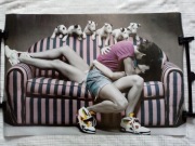 duży Plakat poster vintage pocałunek psy Bulterier