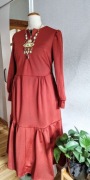 Jesienna sukienka MIDI/Maxi, ciepła ,falbany 