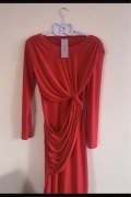Zmysłowa sukienka maxi z marszczeniem czerwona sexy nowa bez metki M
