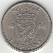 Norwegia 1 korona krone 1956 - 25 mm - nr 1