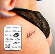 TATUAŻ TYMCZASOWY JEDNORAZOWY CZARNE NAPISY LOVE KISS ARKUSZ 190325