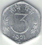 Indie 3 pajsy paise 1971 H - 21,3 mm - Hajdarabad - nr 2