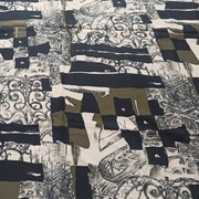 Musztardowa-czarna tkanina motyw geometryczny na odzież dekorację 