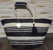 Piekny kosz torebka letnia boho Alex Max made in Italy czarny beż
