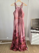 Sukienka maxi kwiaty różowa 42 XL Little Mistress szyfonowa bdb floral