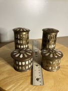 pojemniki na przyprawy mosiezne inkrustowane koscią vintage 